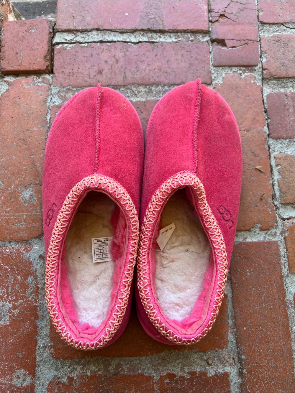 UGG Women's Hot Pink Suede Slip-On Sheepskin Slippers